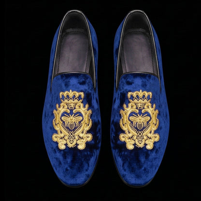 Bressanone Blue Embroidered Velvet Luxury Loafers