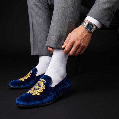 Bressanone Blue Embroidered Velvet Luxury Loafers