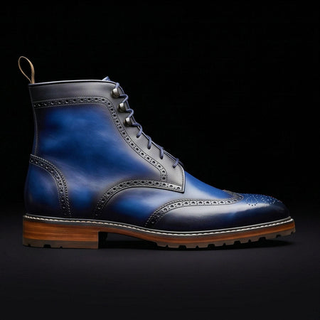 Susa Blue Patina Leather Wingtip Boots