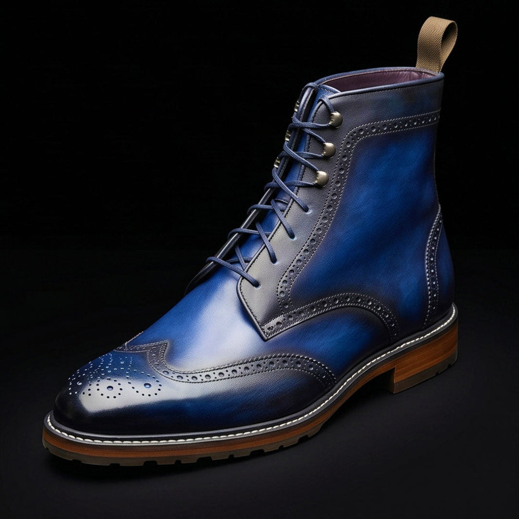 Susa Blue Patina Leather Wingtip Boots