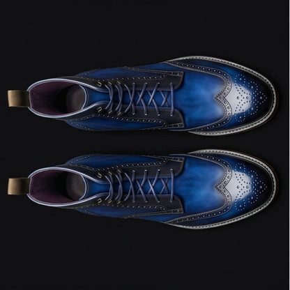 Susa Blue Patina Leather Wingtip Boots