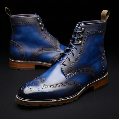 Susa Blue Patina Leather Wingtip Boots