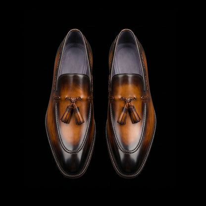 Cuneo Brown Patina Leather Tassel Loafers