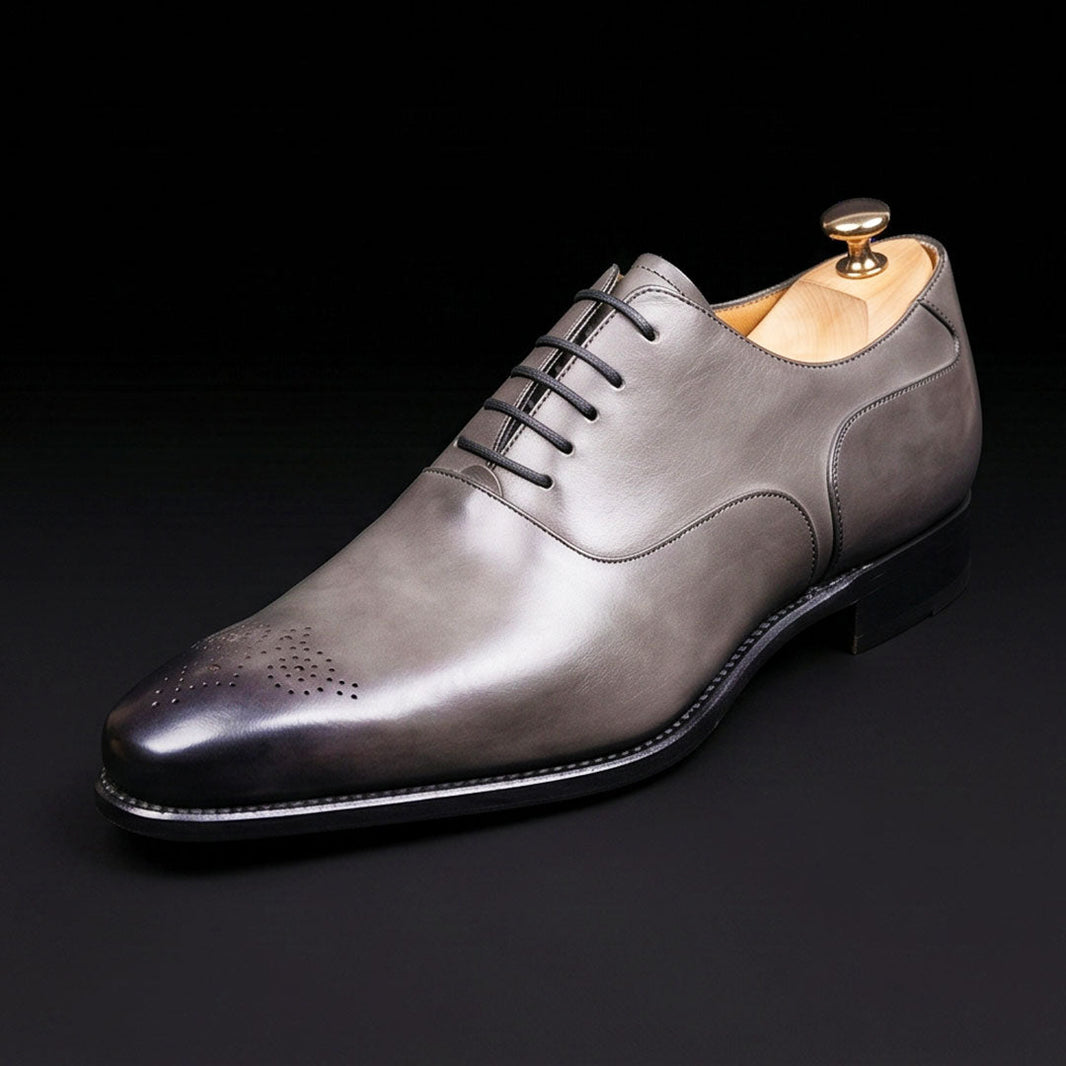 Como Grey Patina Leather Formal Oxford Shoes