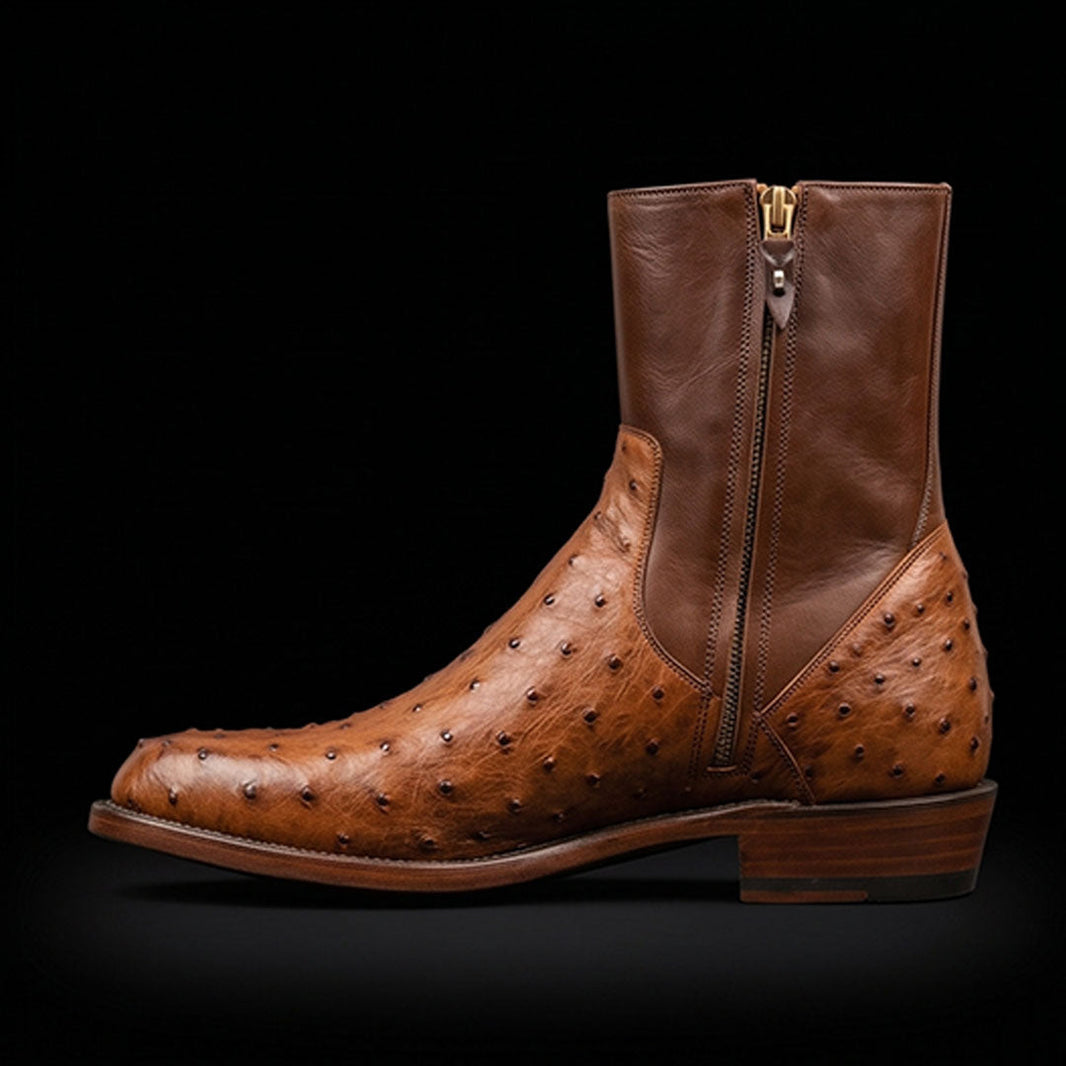 Macerata Tan Brown Ostrich Leather Boots