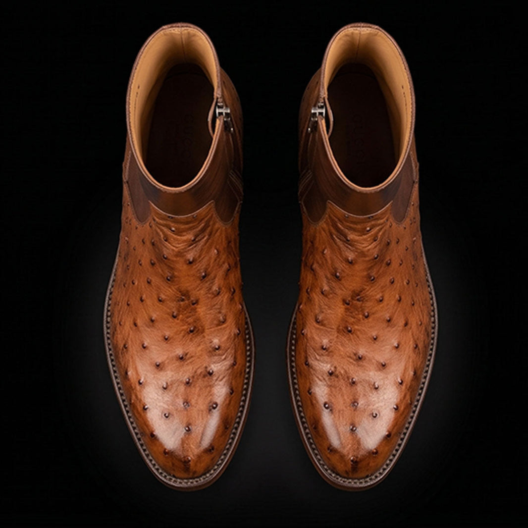 Macerata Tan Brown Ostrich Leather Boots