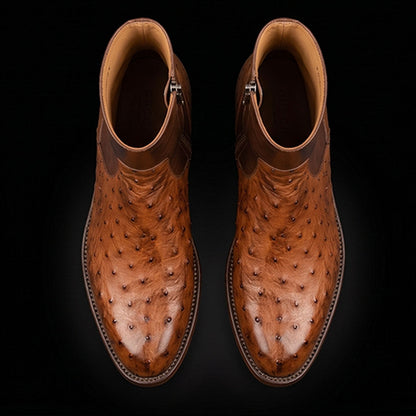 Macerata Tan Brown Ostrich Leather Boots