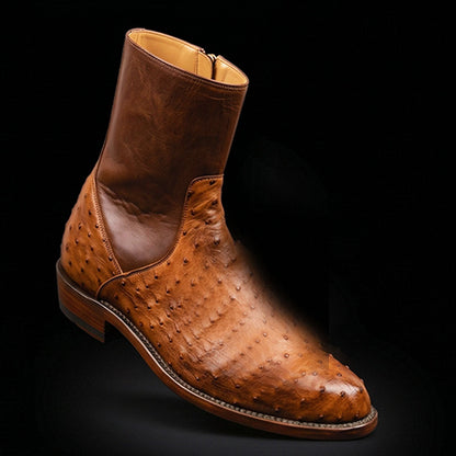Macerata Tan Brown Ostrich Leather Boots
