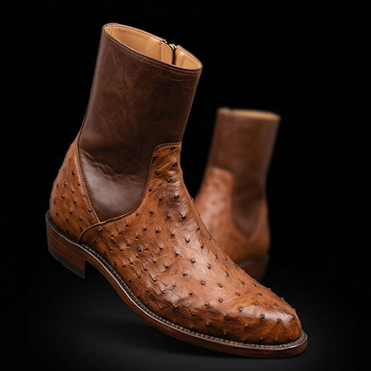 Macerata Tan Brown Ostrich Leather Boots