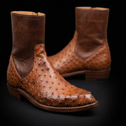Macerata Tan Brown Ostrich Leather Boots
