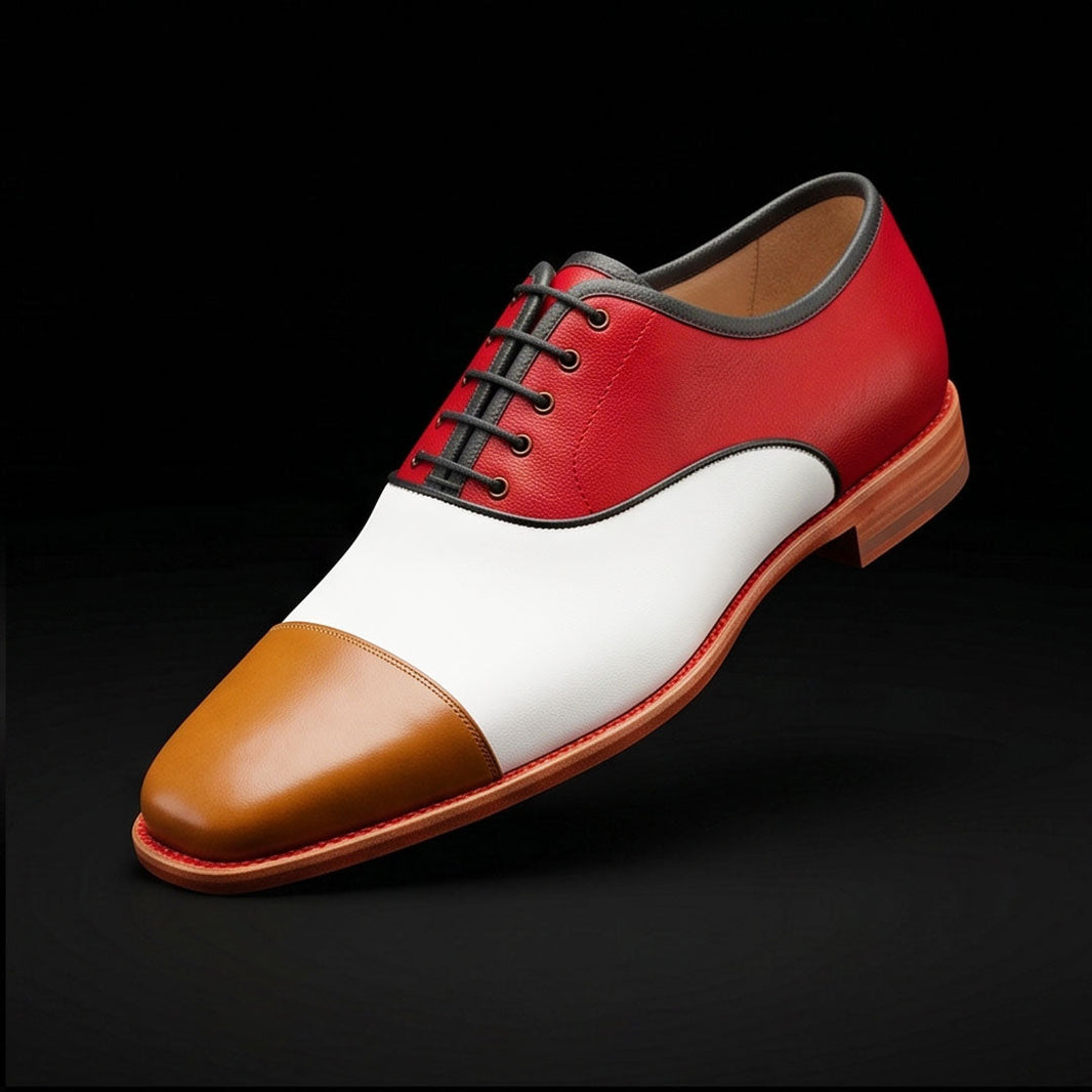 Lucca Tri Tone Suede Leather Cap Toe Oxford Shoes
