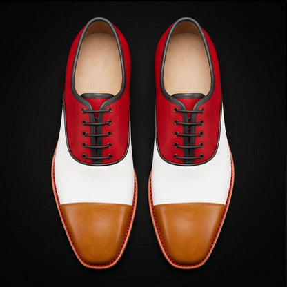 Lucca Tri Tone Suede Leather Cap Toe Oxford Shoes