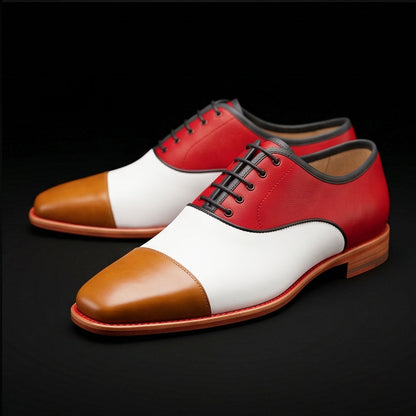 Lucca Tri Tone Suede Leather Cap Toe Oxford Shoes