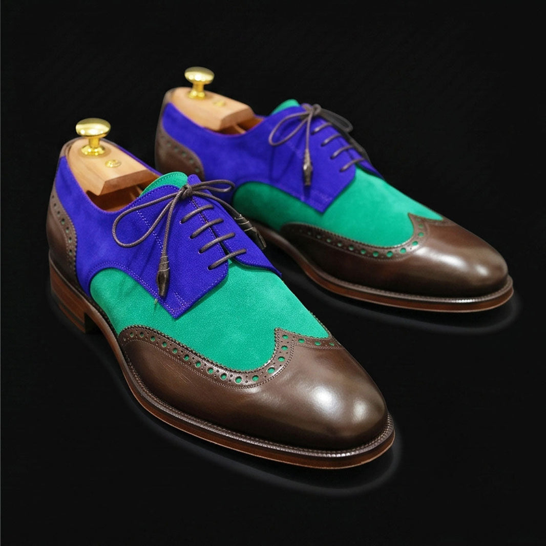 Salerno Tri Tone Suede Leather Wingtip Oxford Shoes