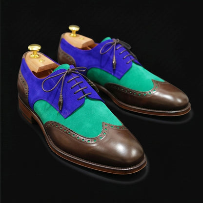 Salerno Tri Tone Suede Leather Wingtip Oxford Shoes