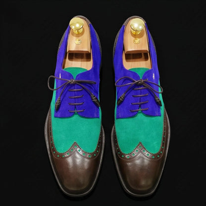 Salerno Tri Tone Suede Leather Wingtip Oxford Shoes