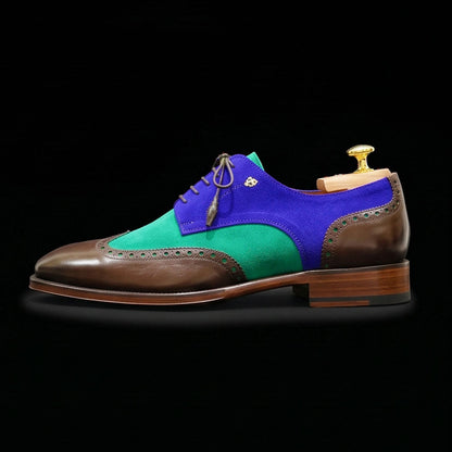 Salerno Tri Tone Suede Leather Wingtip Oxford Shoes