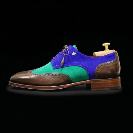 Salerno Tri Tone Suede Leather Wingtip Oxford Shoes