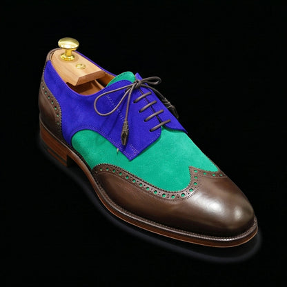 Salerno Tri Tone Suede Leather Wingtip Oxford Shoes