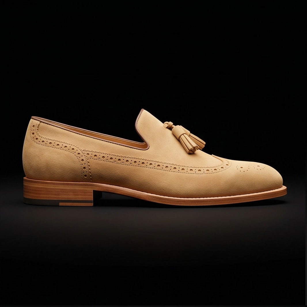 Positano Beige Suede Leather Tassel Loafers
