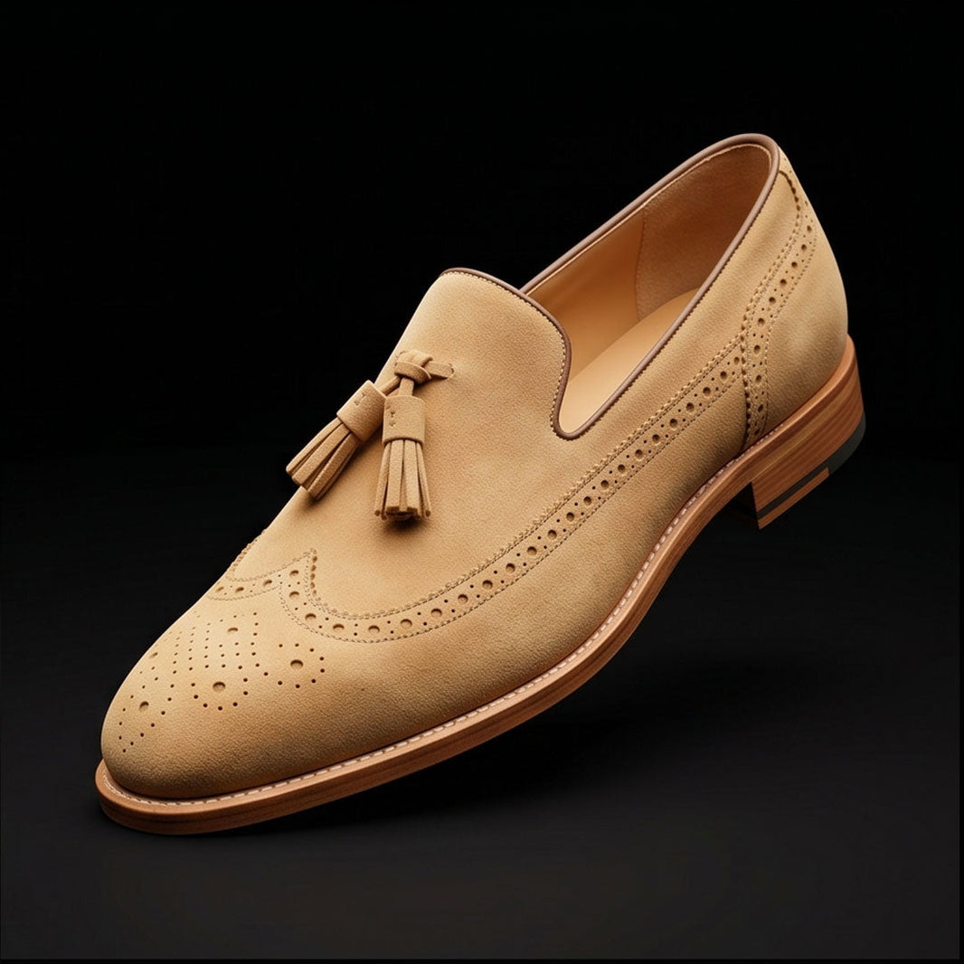 Positano Beige Suede Leather Tassel Loafers