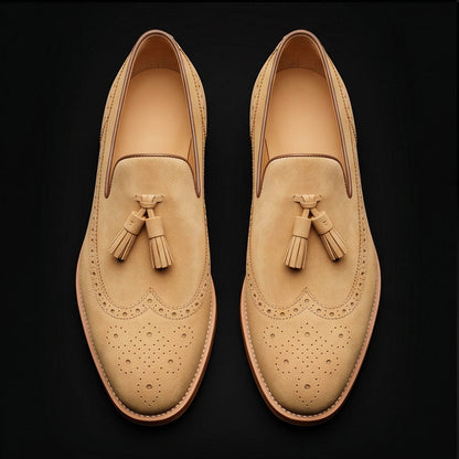 Positano Beige Suede Leather Tassel Loafers