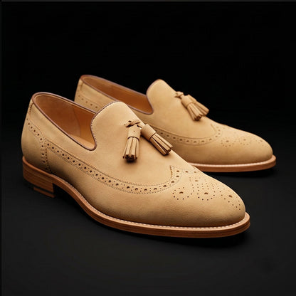 Positano Beige Suede Leather Tassel Loafers