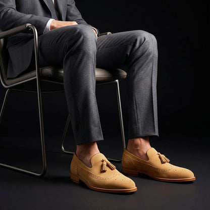 Positano Beige Suede Leather Tassel Loafers