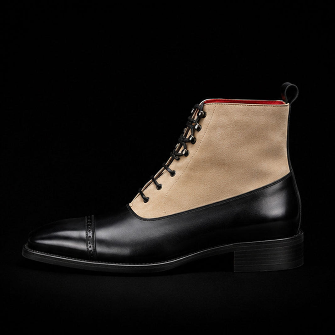 Civitavecchia Beige & Black Suede Leather Dress Boots