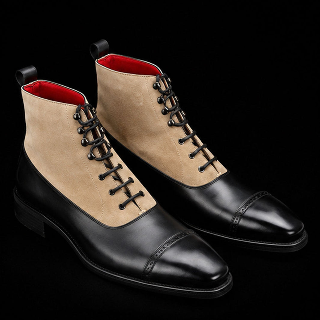 Civitavecchia Beige & Black Suede Leather Dress Boots