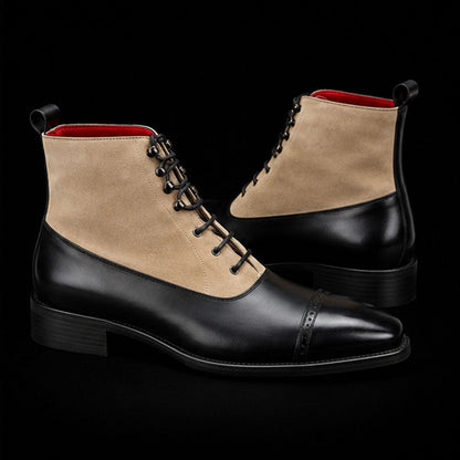 Civitavecchia Beige & Black Suede Leather Dress Boots