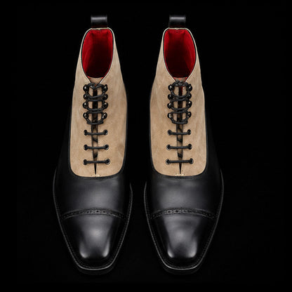 Civitavecchia Beige & Black Suede Leather Dress Boots