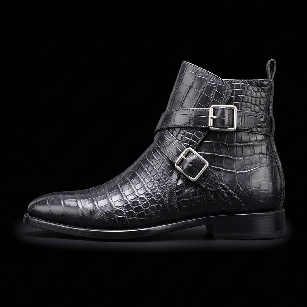 Messina Black Alligator Leather Ankle High Jodhpur Boots