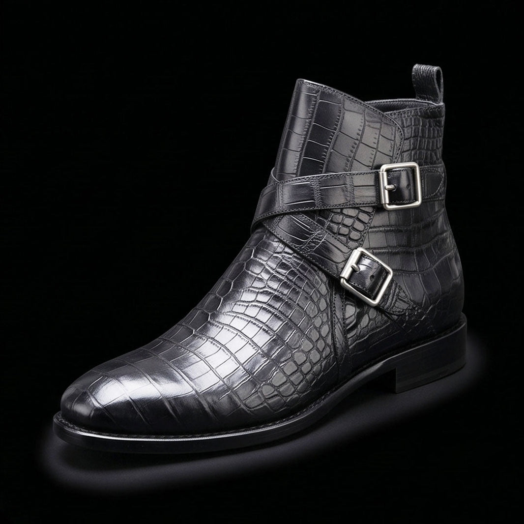 Messina Black Alligator Leather Ankle High Jodhpur Boots