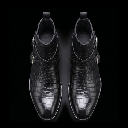 Messina Black Alligator Leather Ankle High Jodhpur Boots