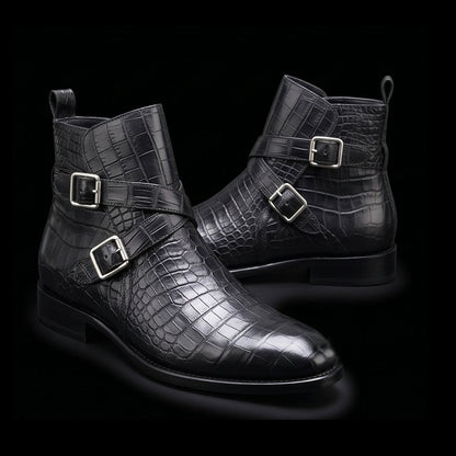 Messina Black Alligator Leather Ankle High Jodhpur Boots