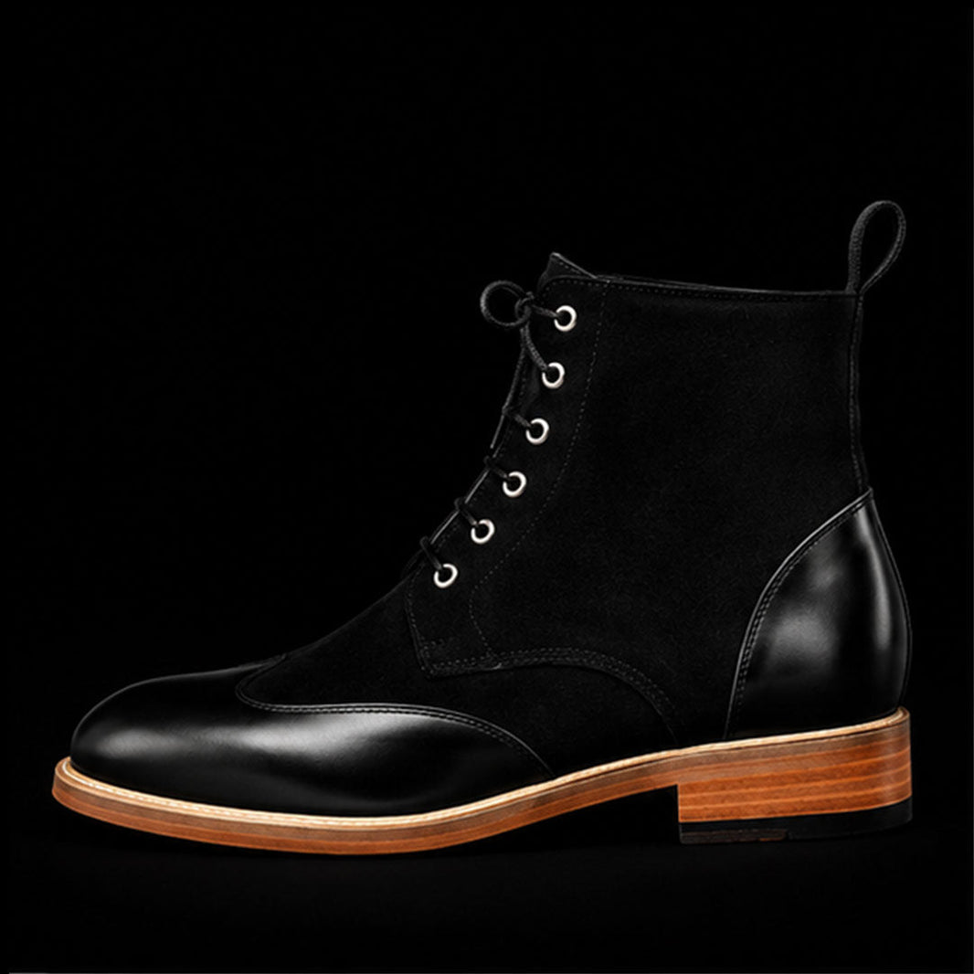 Potenza Black Leather & Suede Ankle High Casual Boots