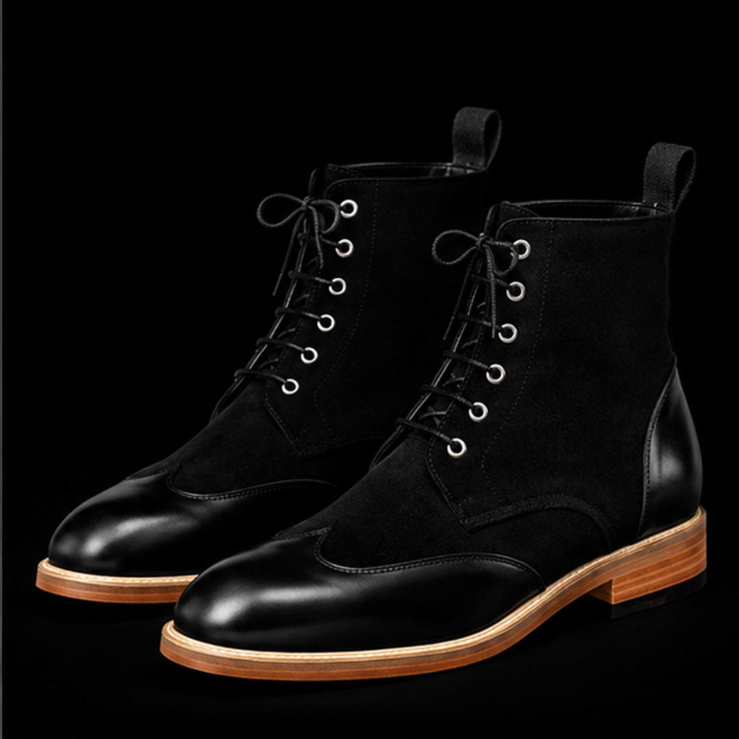 Potenza Black Leather & Suede Ankle High Casual Boots