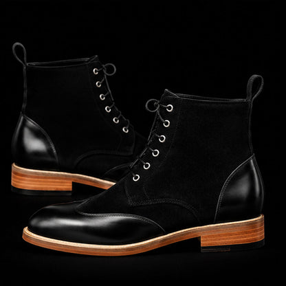 Potenza Black Leather & Suede Ankle High Casual Boots