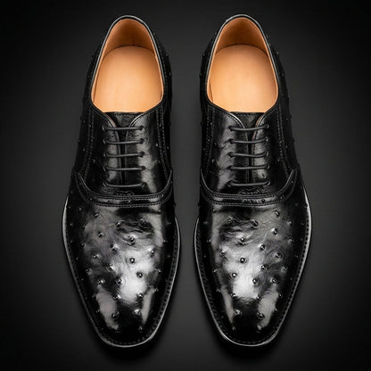 Latina Black Ostrich Impression Leather Oxford Shoes
