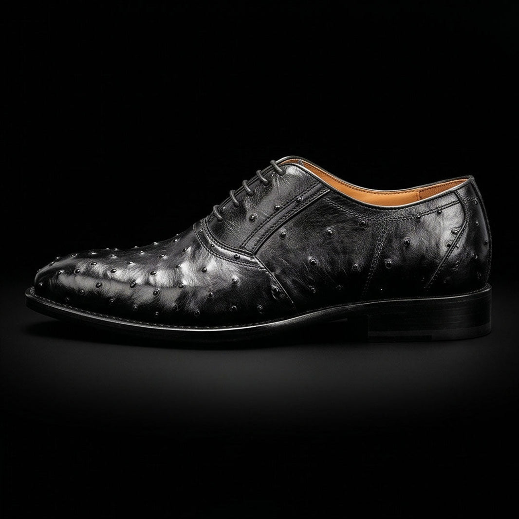 Latina Black Ostrich Impression Leather Oxford Shoes