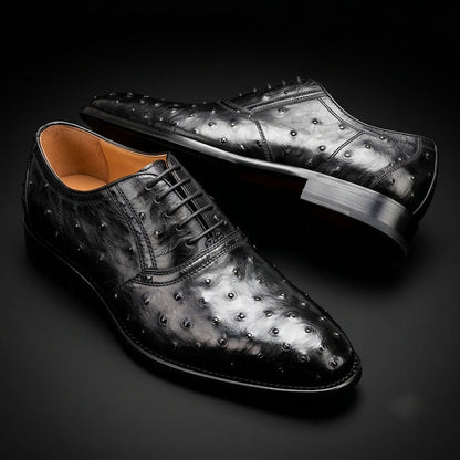 Latina Black Ostrich Impression Leather Oxford Shoes