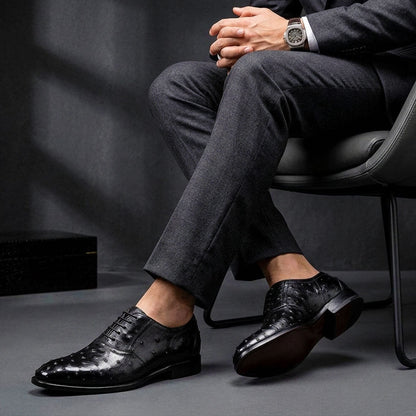 Latina Black Ostrich Impression Leather Oxford Shoes