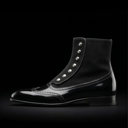 Lecce Black Patent Leather Ankle High Button Boots