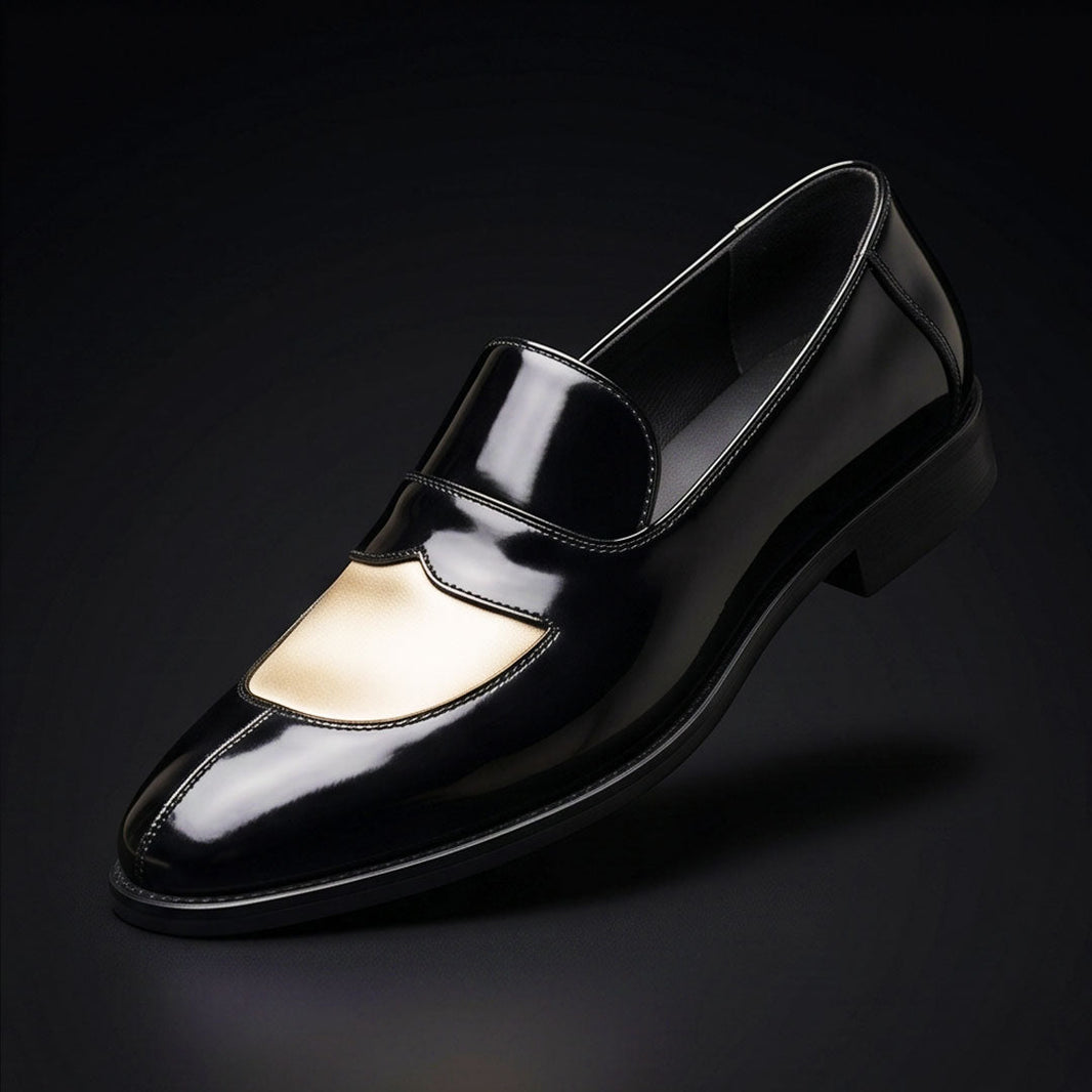 Levico Terme Black & Beige Leather Penny Loafers