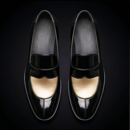 Levico Terme Black & Beige Leather Penny Loafers