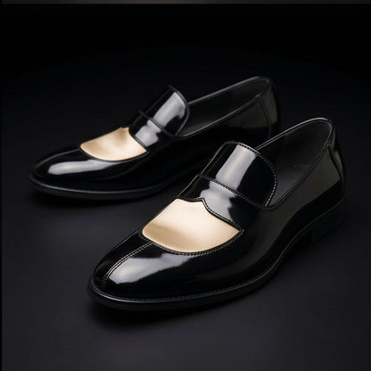 Levico Terme Black & Beige Leather Penny Loafers