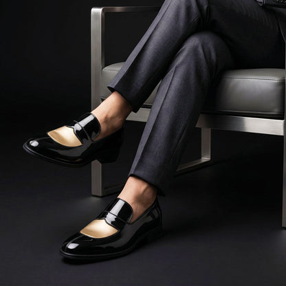 Levico Terme Black & Beige Leather Penny Loafers