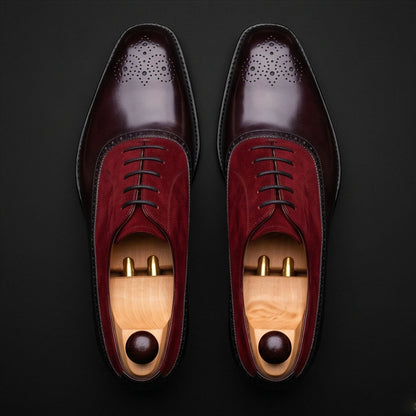 Feltre Black & Maroon Suede Leather Oxford Shoes