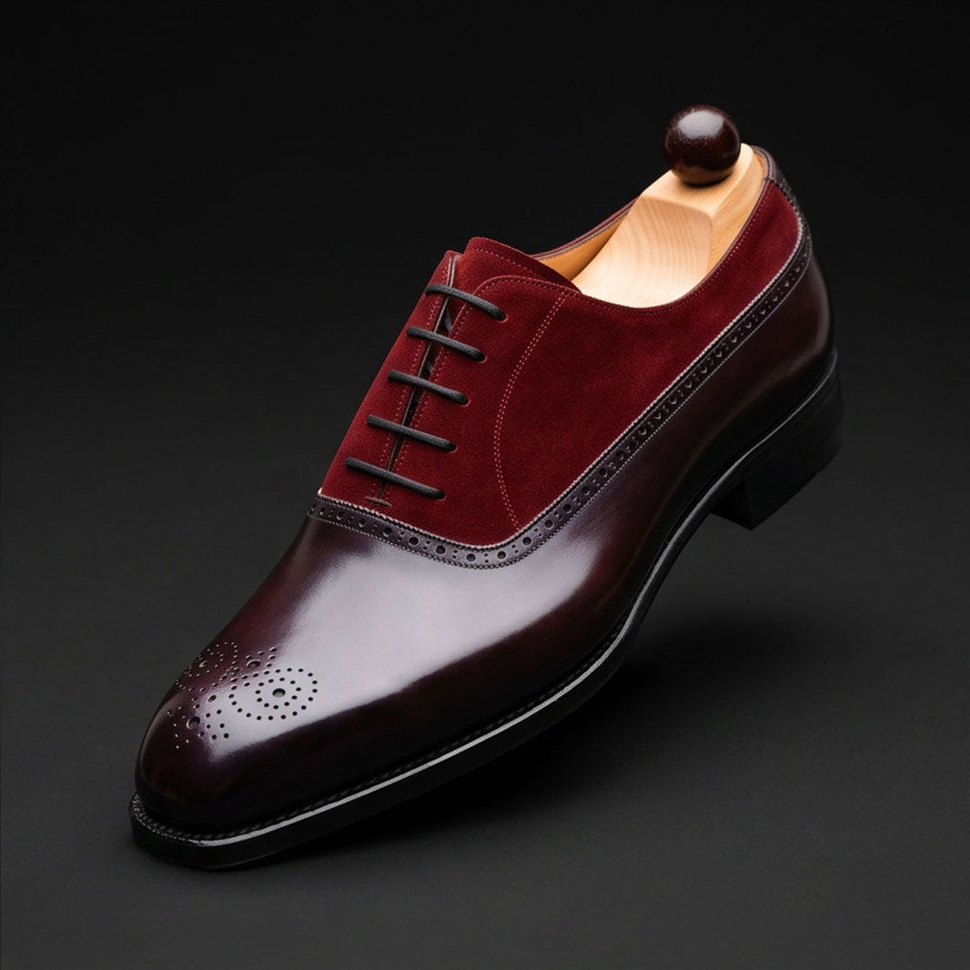 Feltre Black & Maroon Suede Leather Oxford Shoes